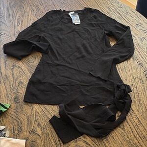 INC International Concepts Black Long Sleeve Top with Tie Detail